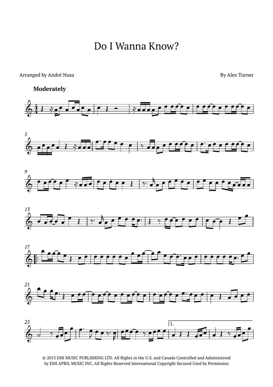 Do I Wanna Know? B-Flat Clarinet scores gallery preview page 1