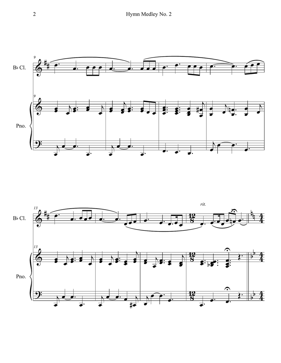 Hymn Medley No. 2 (Clarinet Solo with Piano Accompaniment) B-Flat Clarinet scores gallery preview page 2