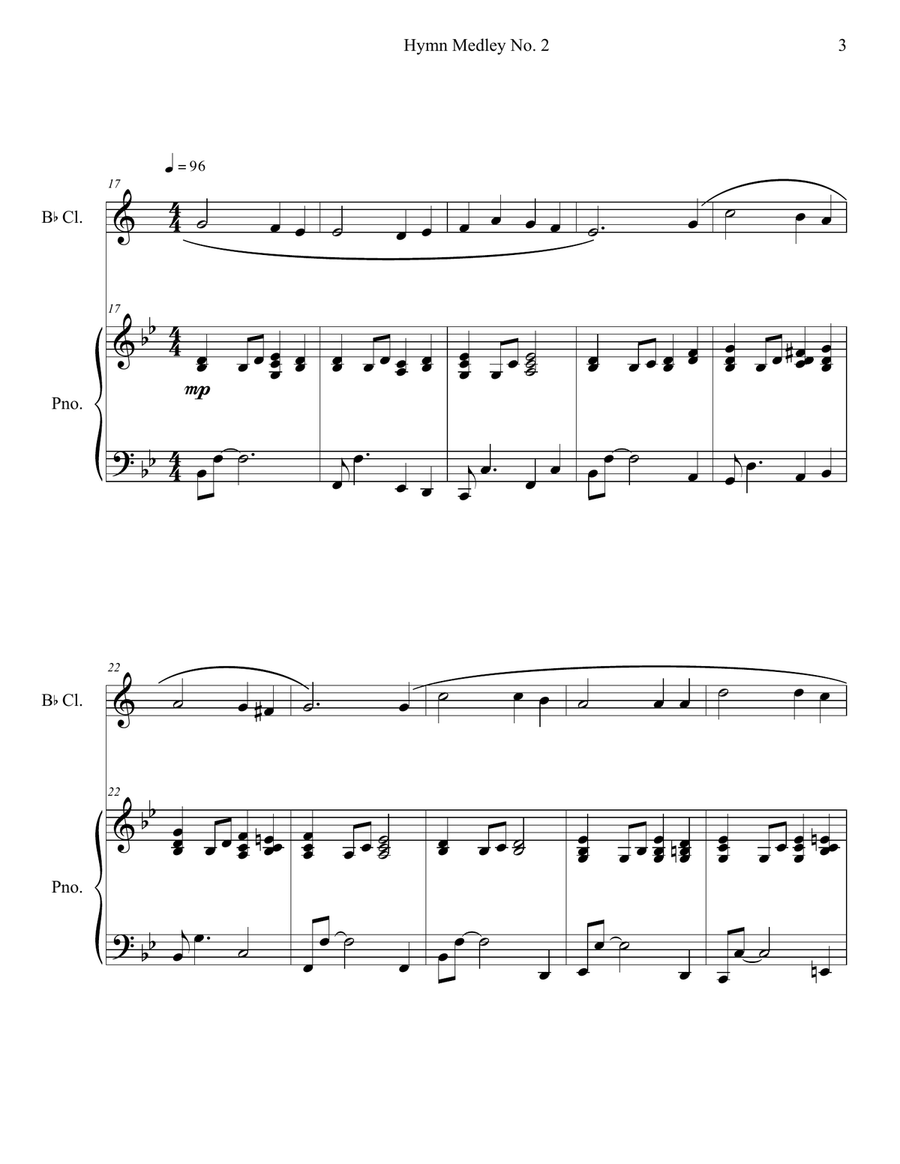 Hymn Medley No. 2 (Clarinet Solo with Piano Accompaniment) B-Flat Clarinet scores gallery preview page 3