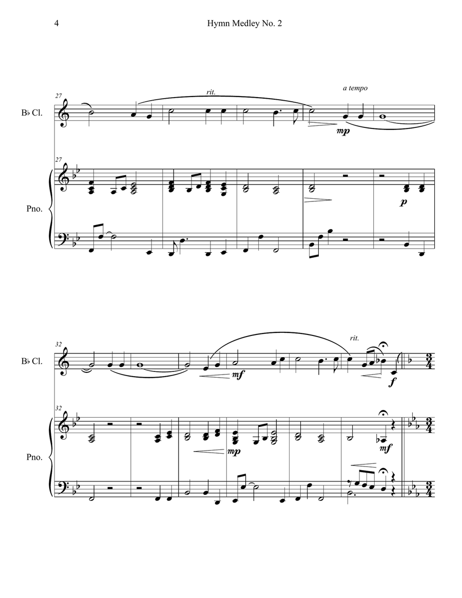 Hymn Medley No. 2 (Clarinet Solo with Piano Accompaniment) B-Flat Clarinet scores gallery preview page 4