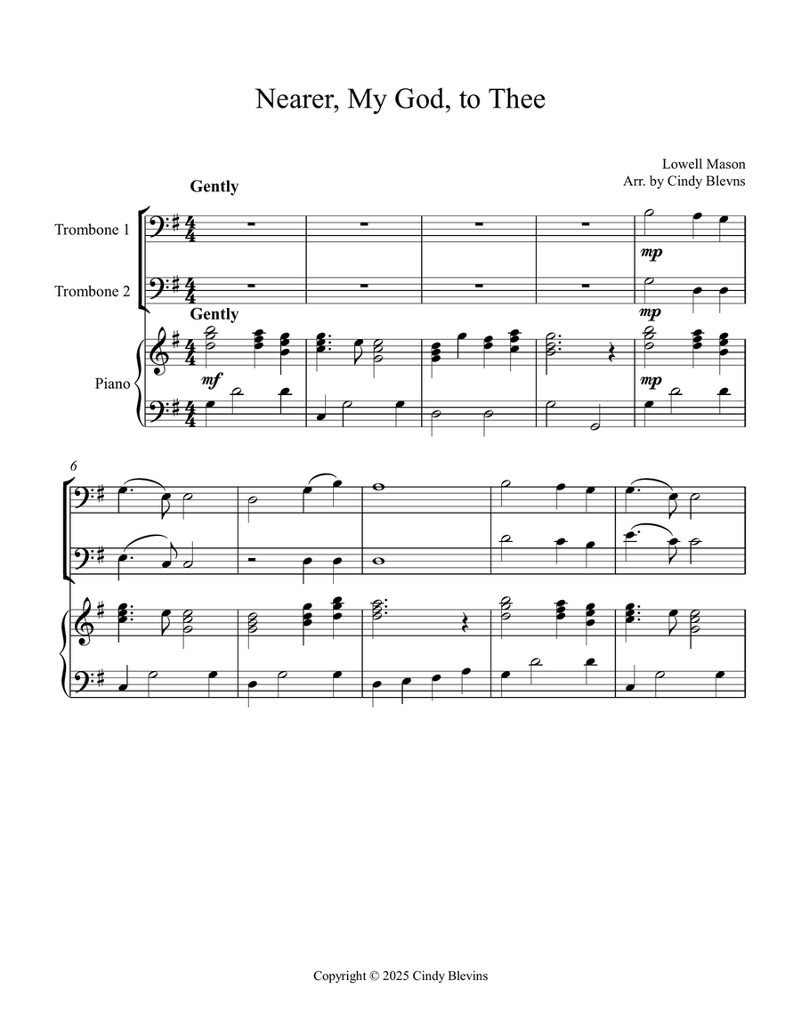 Nearer, My God, to Thee, for Two Trombones and Piano Trombone Duet scores gallery preview page 2