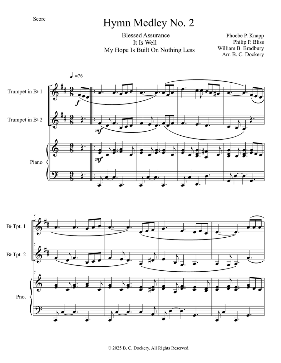 Hymn Medley No. 2 (Trumpet Duet with Piano Accompaniment) Trumpet Duet scores gallery preview page 1
