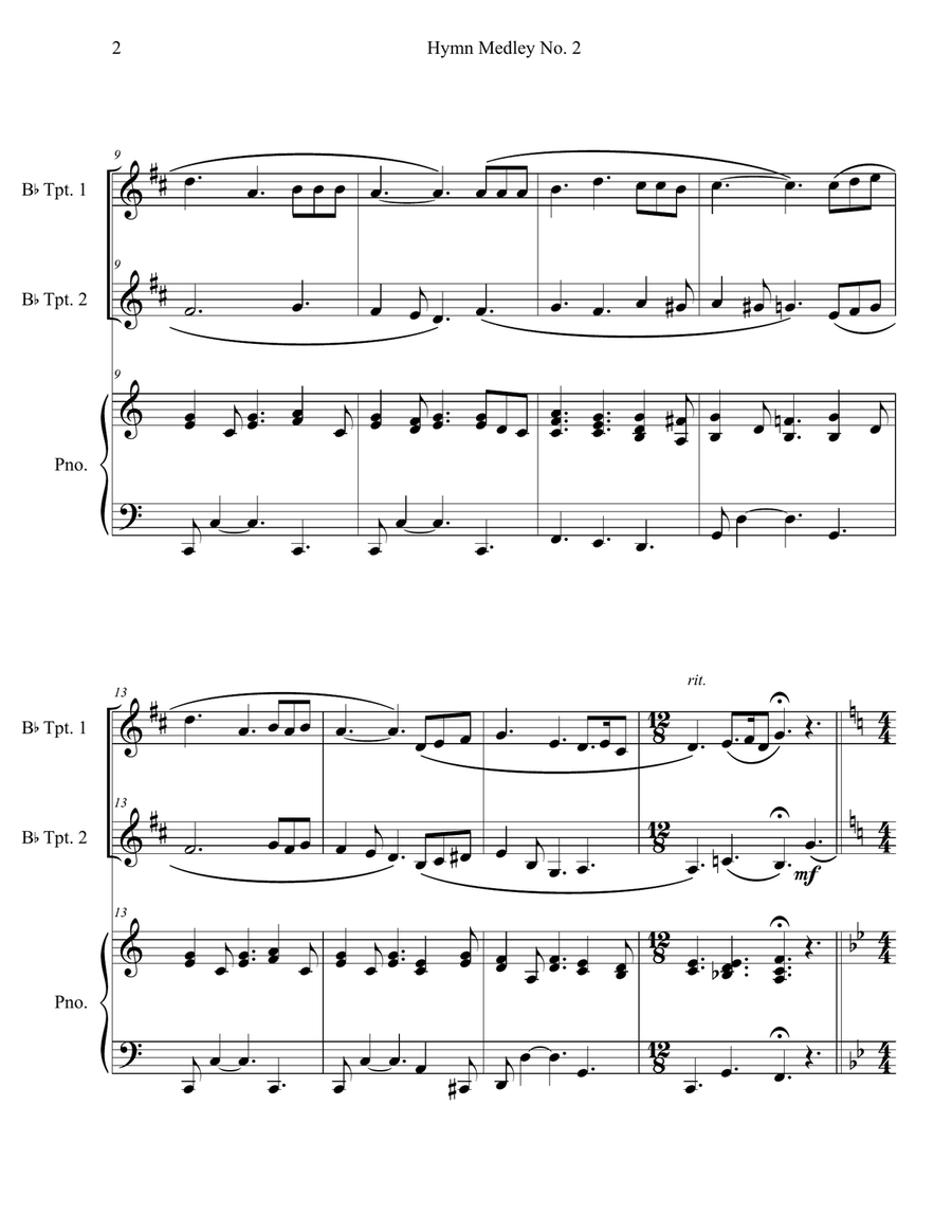 Hymn Medley No. 2 (Trumpet Duet with Piano Accompaniment) Trumpet Duet scores gallery preview page 2