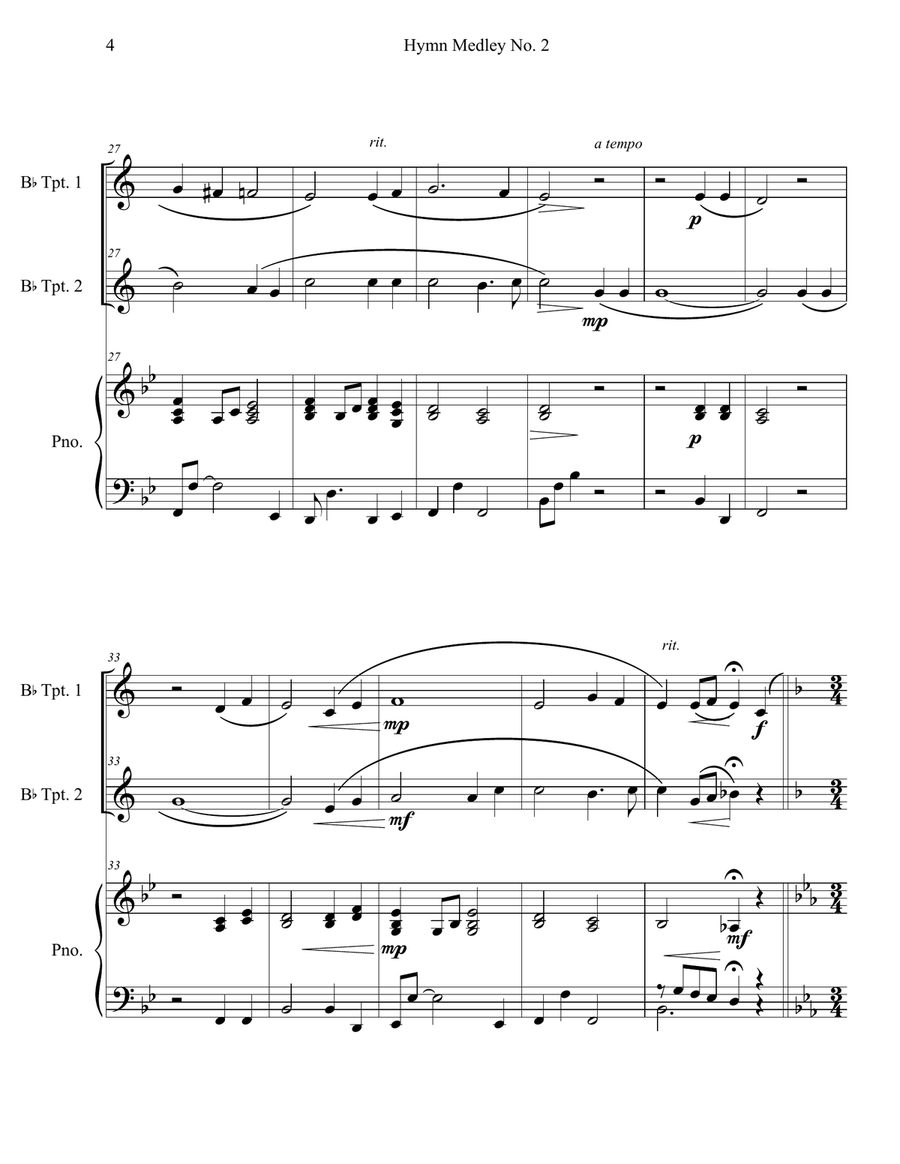 Hymn Medley No. 2 (Trumpet Duet with Piano Accompaniment) Trumpet Duet scores gallery preview page 4