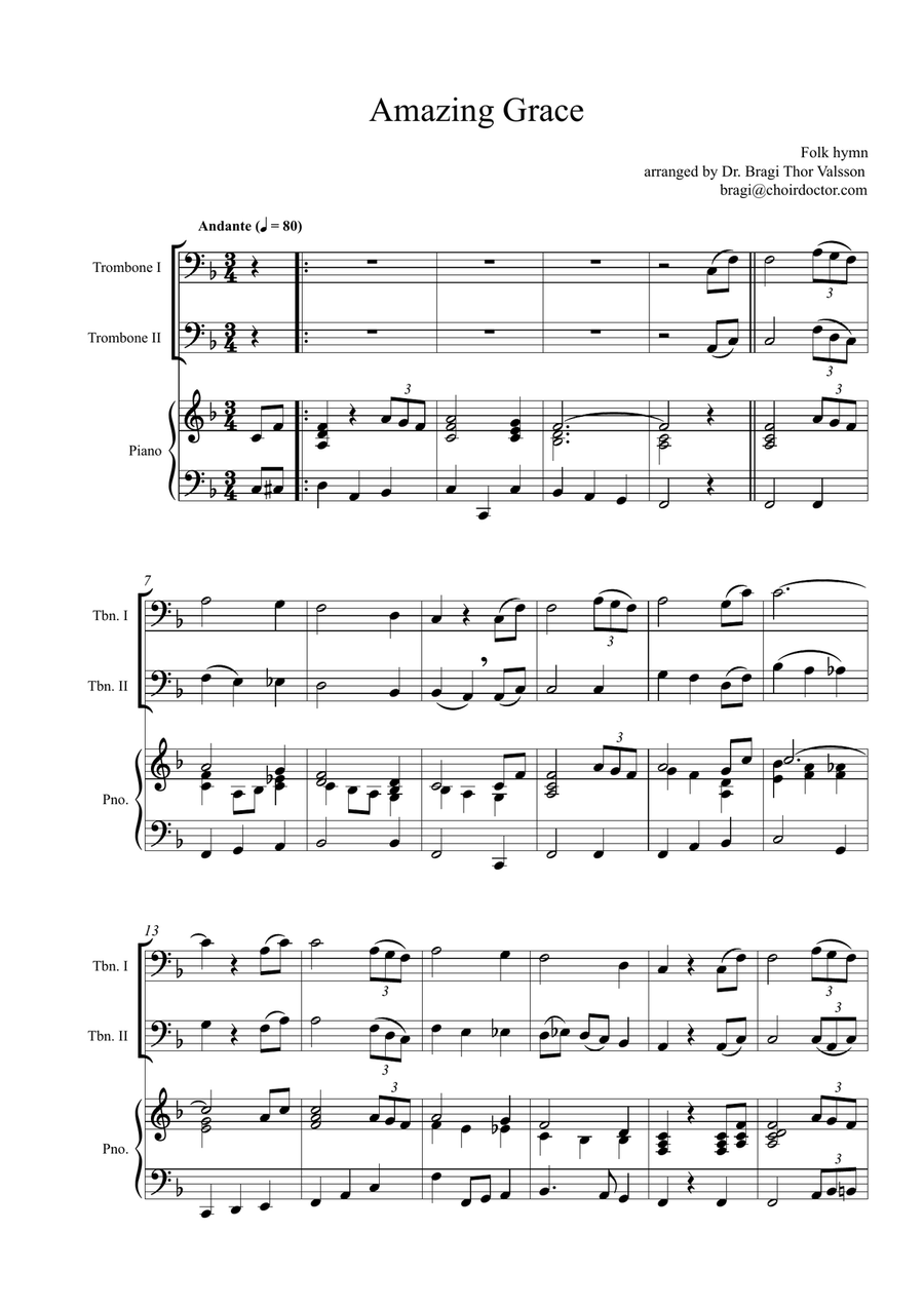 Five Sacred Songs for two Trombones with Piano accompaniment Trombone Duet scores gallery preview page 2