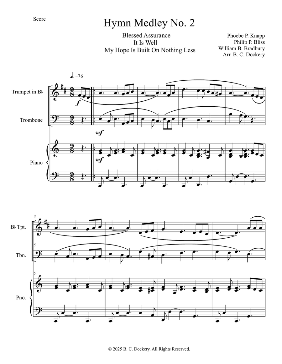 Hymn Medley No. 2 (Trumpet and Trombone Duet with Piano Accompaniment) Brass Duet scores gallery preview page 1