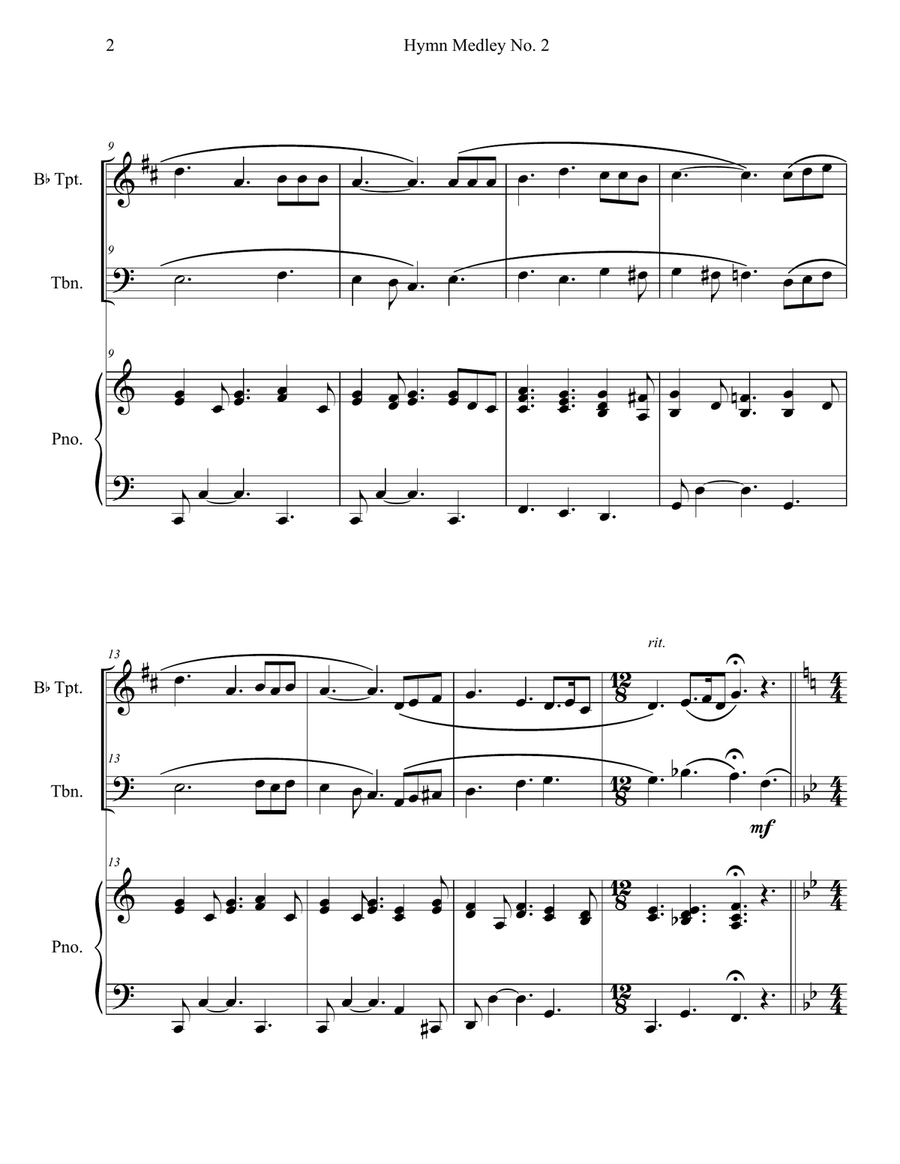 Hymn Medley No. 2 (Trumpet and Trombone Duet with Piano Accompaniment) Brass Duet scores gallery preview page 2