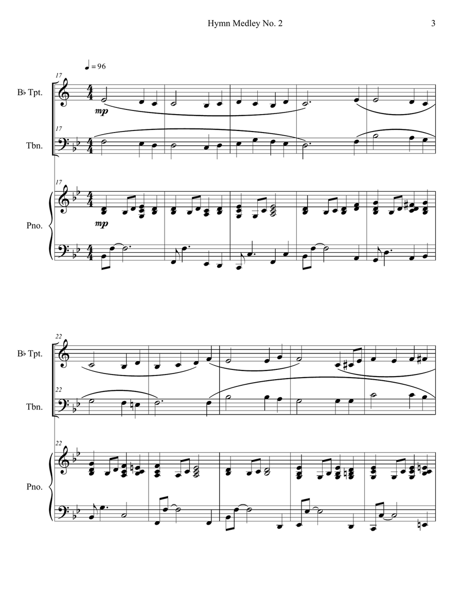 Hymn Medley No. 2 (Trumpet and Trombone Duet with Piano Accompaniment) Brass Duet scores gallery preview page 3