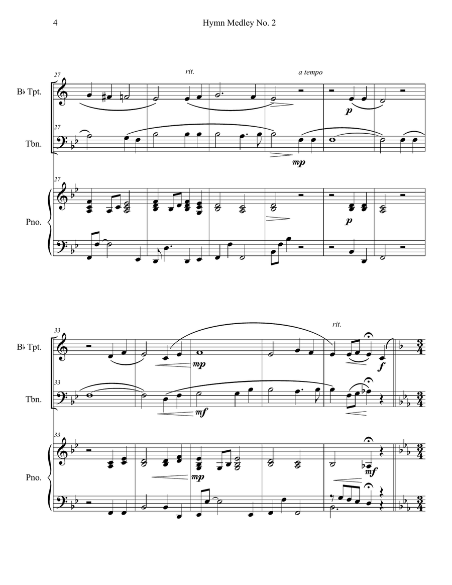 Hymn Medley No. 2 (Trumpet and Trombone Duet with Piano Accompaniment) Brass Duet scores gallery preview page 4