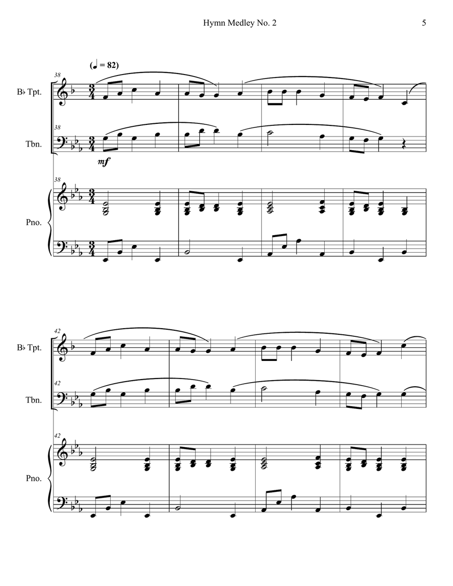 Hymn Medley No. 2 (Trumpet and Trombone Duet with Piano Accompaniment) Brass Duet scores gallery preview page 5