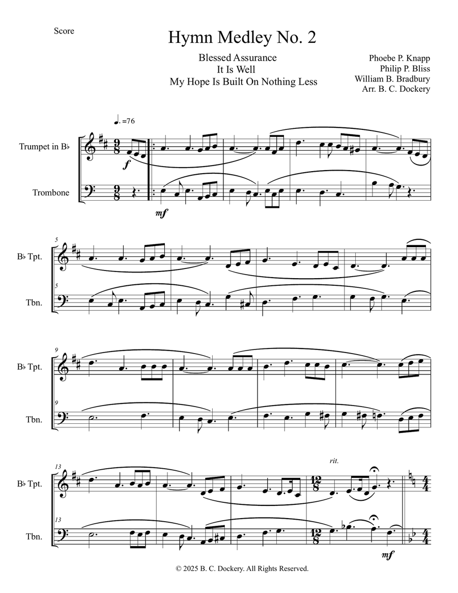 Hymn Medley No. 2 (Trumpet and Trombone Duet) Brass Duet scores gallery preview page 1