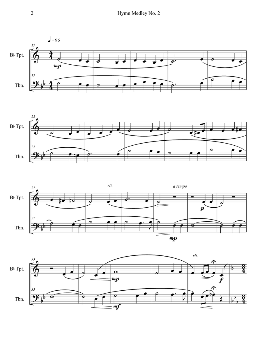 Hymn Medley No. 2 (Trumpet and Trombone Duet) Brass Duet scores gallery preview page 2