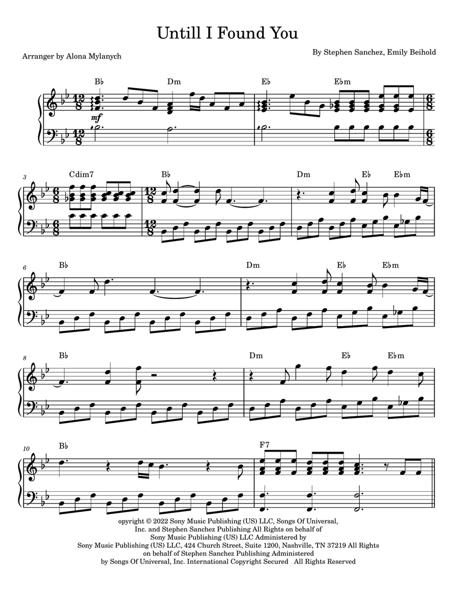 Until I Found You Piano Solo scores gallery preview page 1