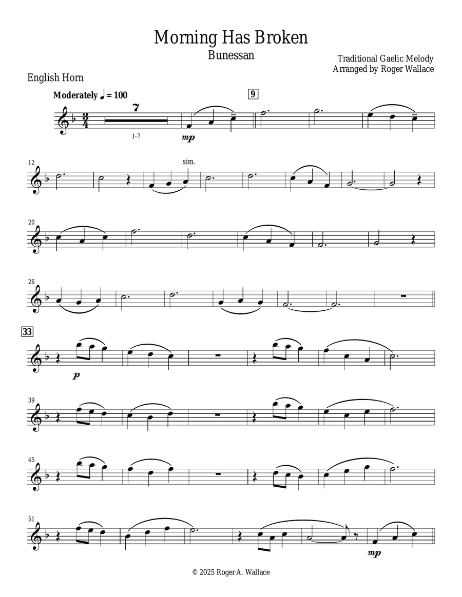 Morning Has Broken (English Horn & Piano) English Horn scores gallery preview page 1