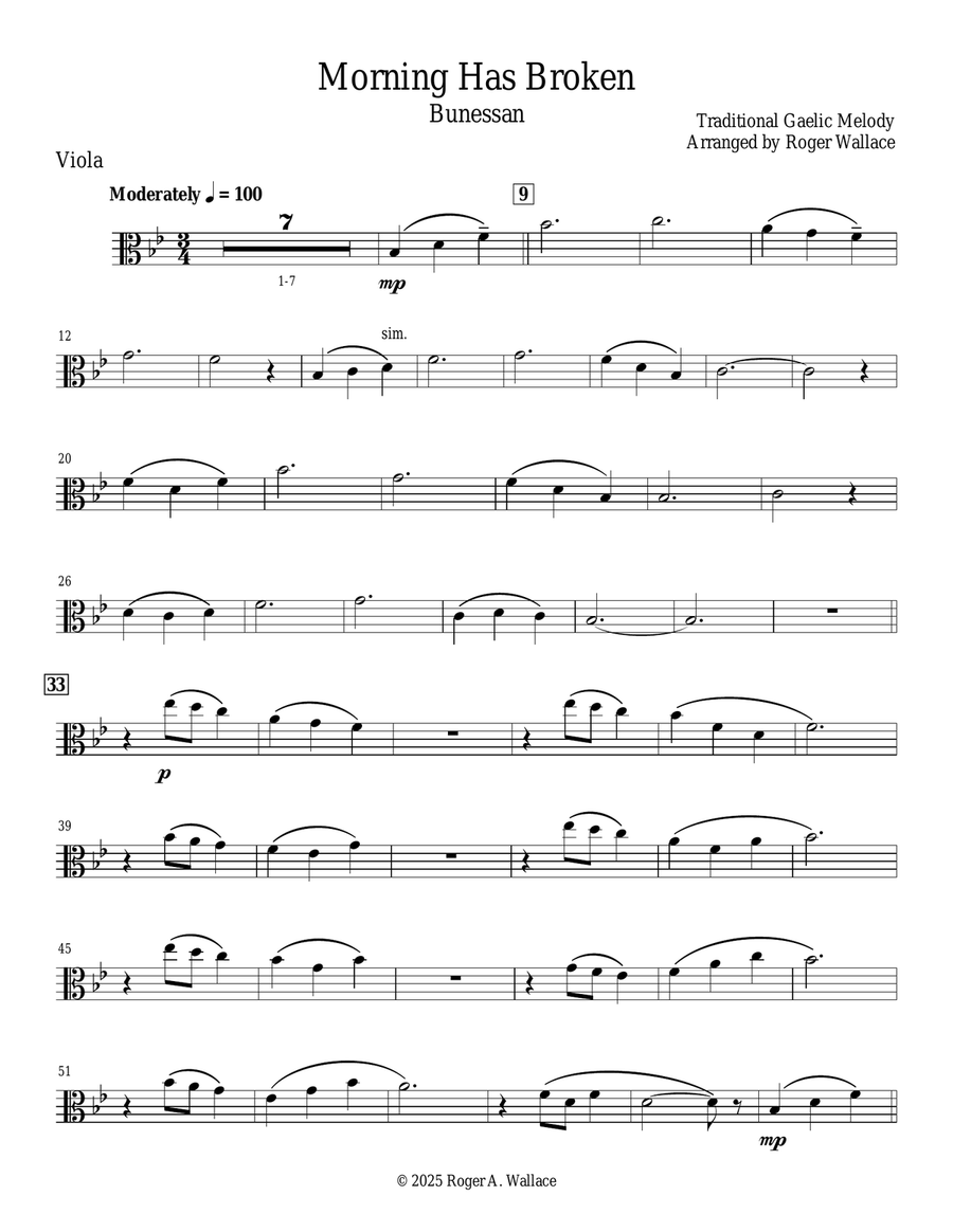 Morning Has Broken (Viola & Piano) Viola scores gallery preview page 1
