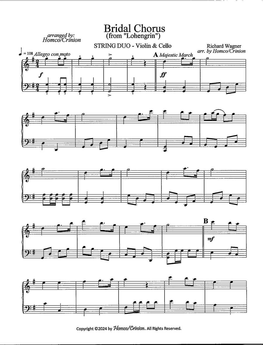 Bridal Chorus (Bridal March) String Duet scores gallery preview page 2
