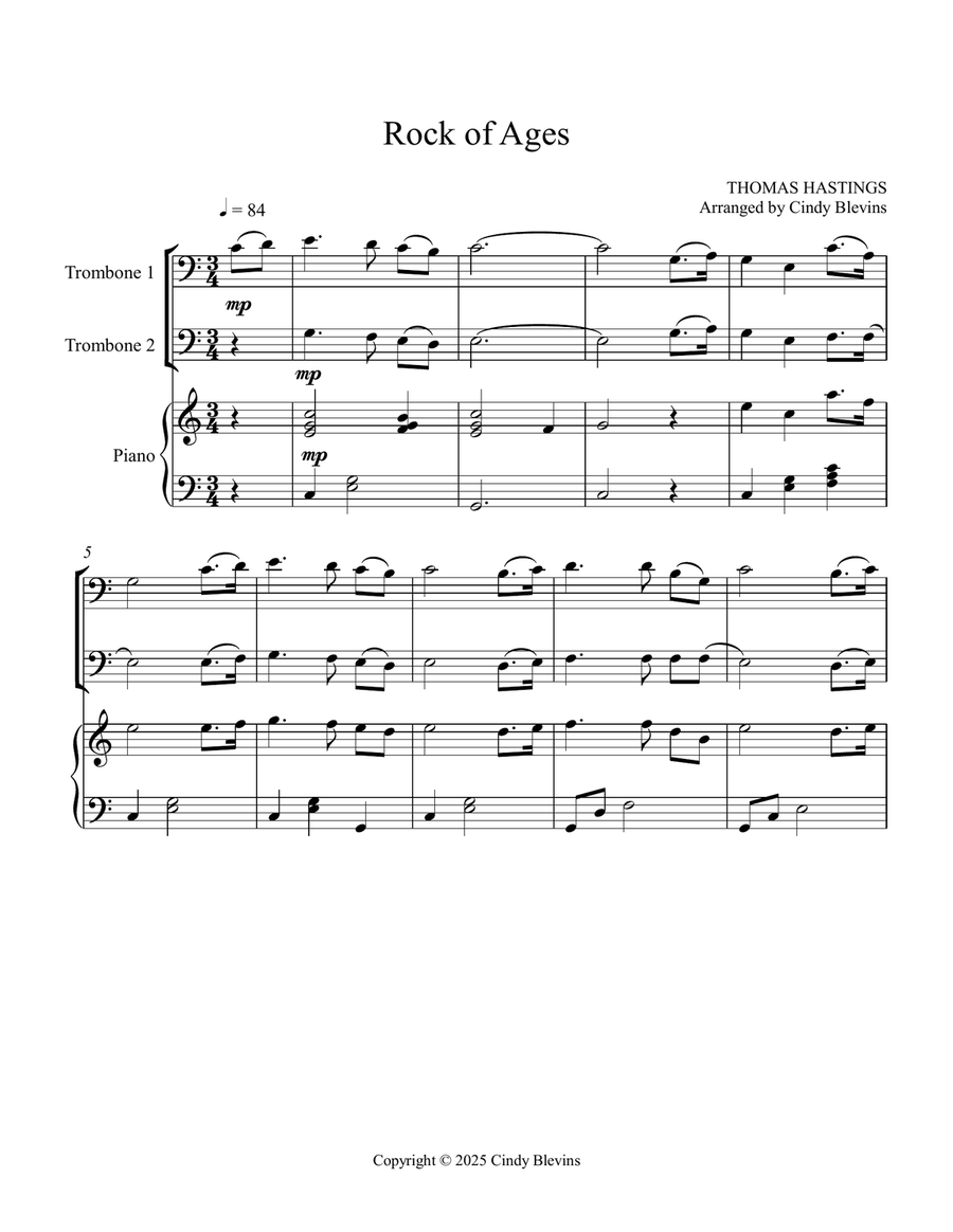 Rock of Ages, for Two Trombones and Piano Trombone Duet scores gallery preview page 2