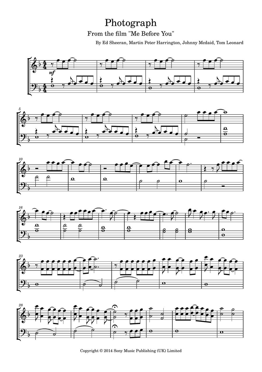 Photograph Easy Piano scores gallery preview page 1