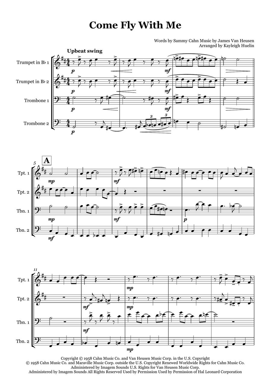 Come Fly With Me Come Fly With Me Brass Quartet scores gallery preview page 1