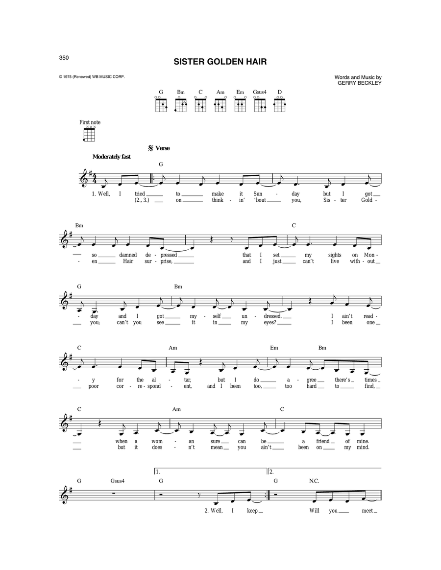 Sister Golden Hair Sister Golden Hair Mandolin scores gallery preview page 1