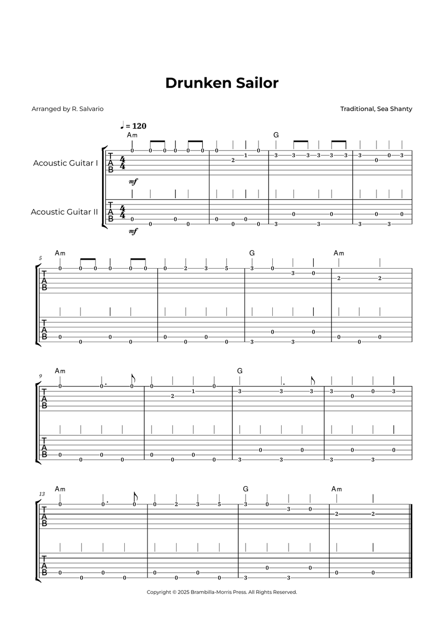 Drunken Sailor - Guitar (Duet) Acoustic Guitar scores gallery preview page 1