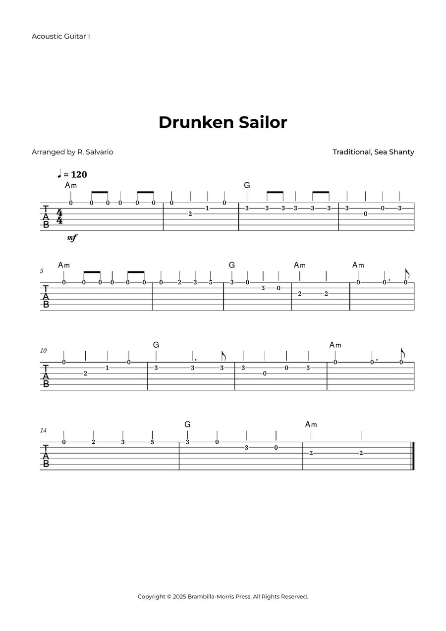 Drunken Sailor - Guitar (Duet) Acoustic Guitar scores gallery preview page 2