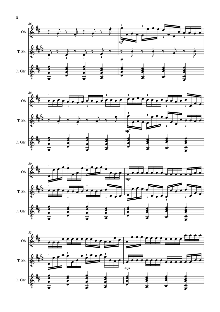 Canon in D Major, P.37; T.337. Oboe, T. Sax and Guitar. Score and Parts Chamber Music scores gallery preview page 4