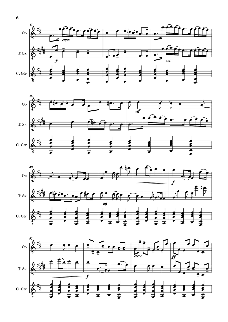 Canon in D Major, P.37; T.337. Oboe, T. Sax and Guitar. Score and Parts Chamber Music scores gallery preview page 6