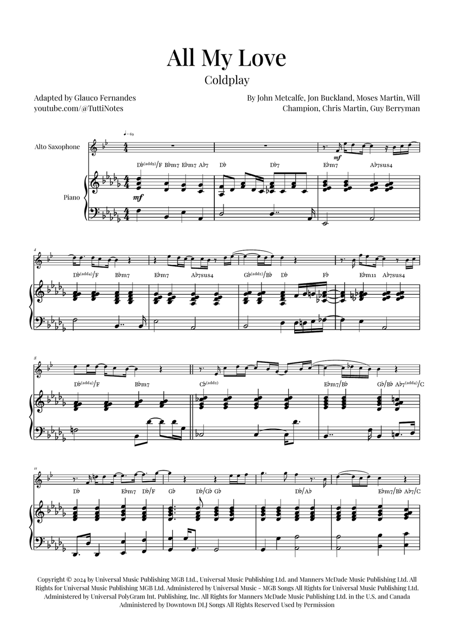 All My Love Alto Saxophone scores gallery preview page 1