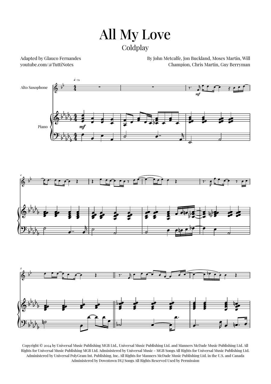 All My Love Alto Saxophone scores gallery preview page 1