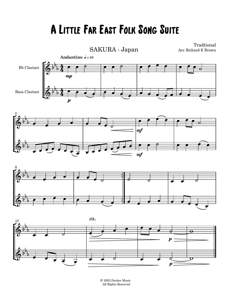 A Little Far East Folk Song Suite for Clarinet & Bass Clarinet Woodwind Ensemble scores gallery preview page 3