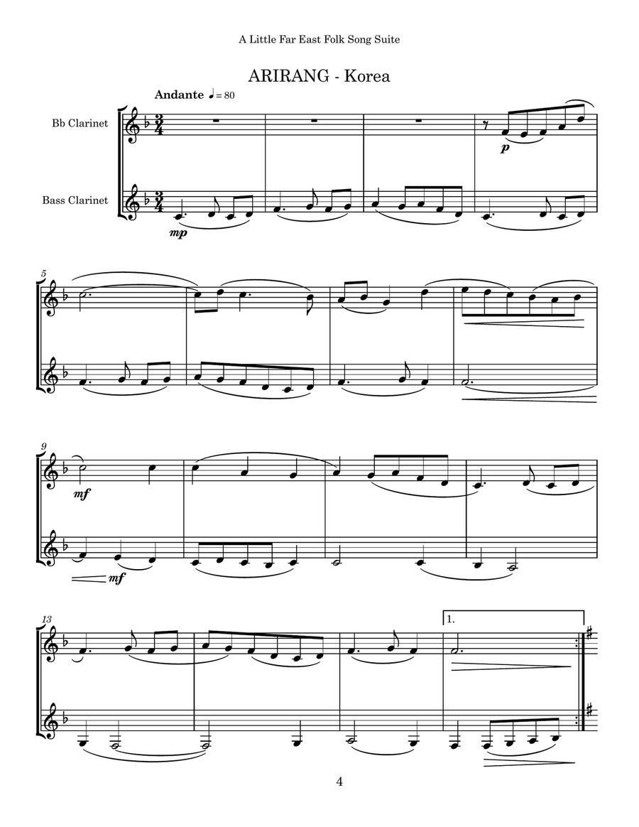 A Little Far East Folk Song Suite for Clarinet & Bass Clarinet Woodwind Ensemble scores gallery preview page 4