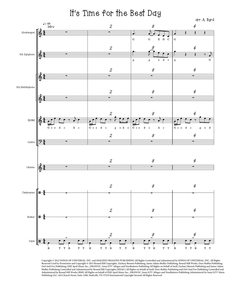 Medley: It's Time with Best Day Of My Life Orff Instrument scores gallery preview page 1