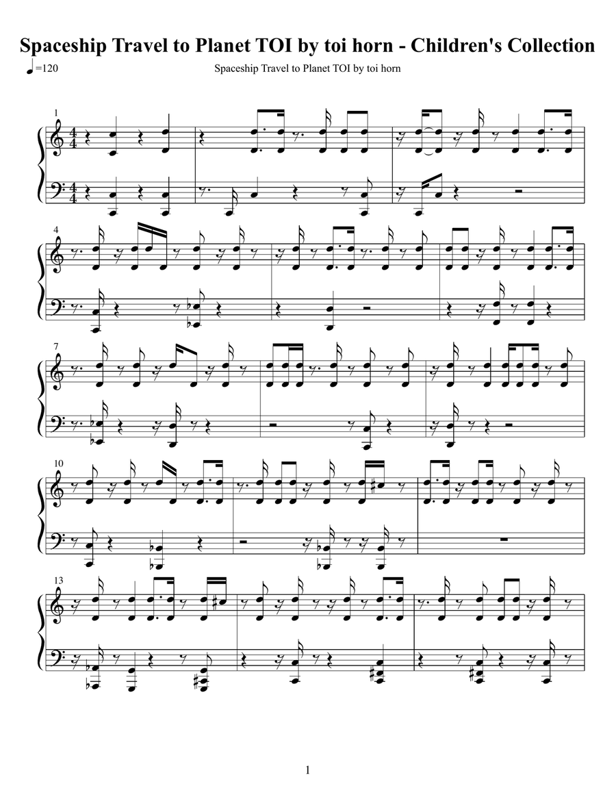 Spaceship Travel to Planet TOI Piano Solo scores gallery preview page 1