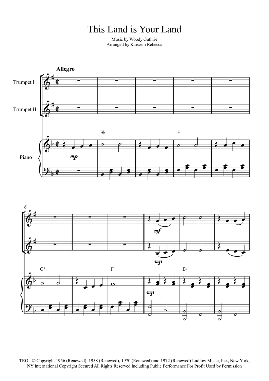 This Land Is Your Land This Land Is Your Land Trumpet Duet scores gallery preview page 1