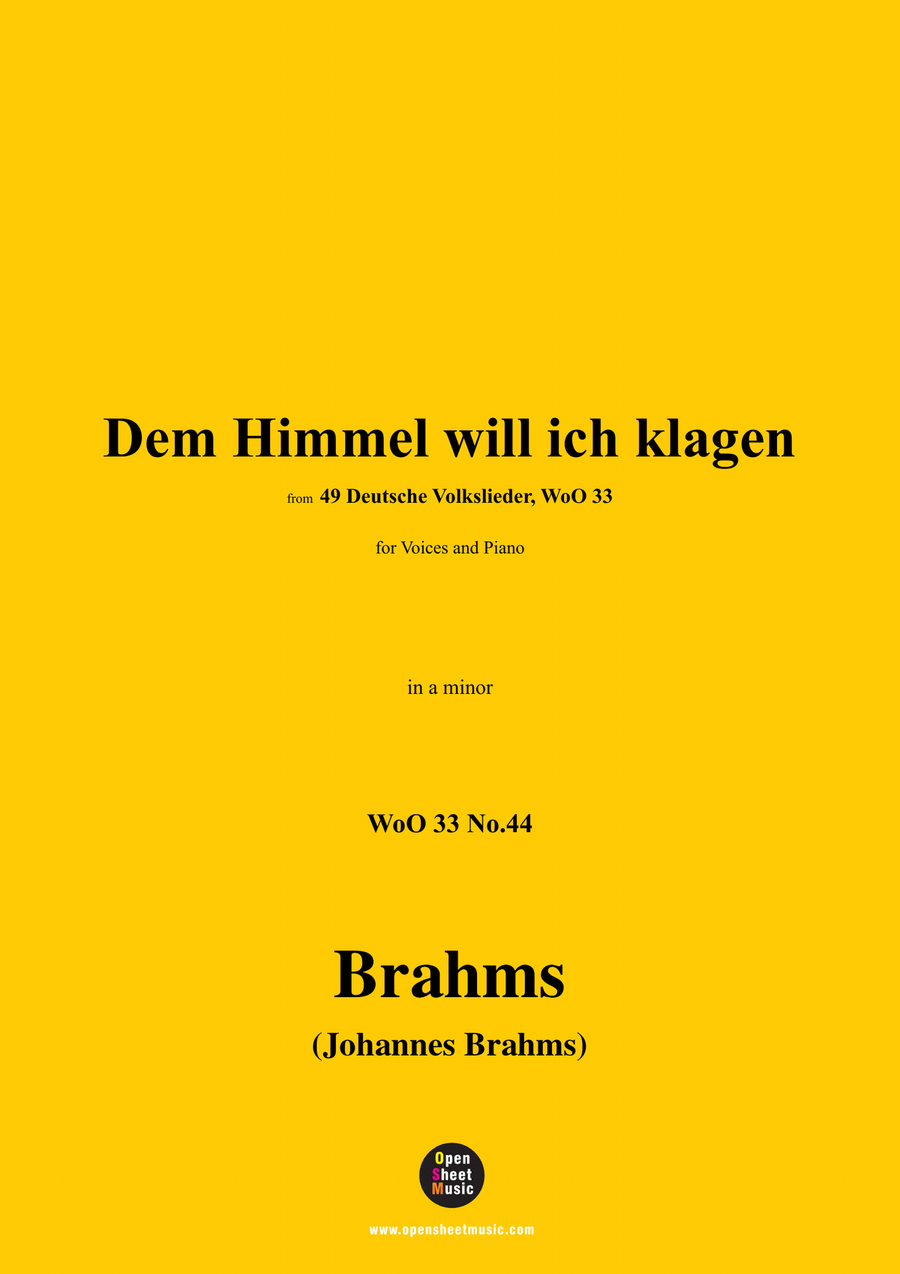 Brahms-Dem Himmel will ich klagen,in a minor Piano, Vocal scores gallery preview page 1