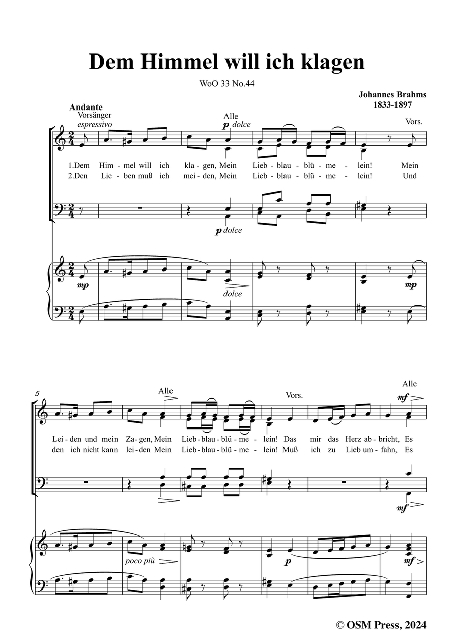 Brahms-Dem Himmel will ich klagen,in a minor Piano, Vocal scores gallery preview page 3