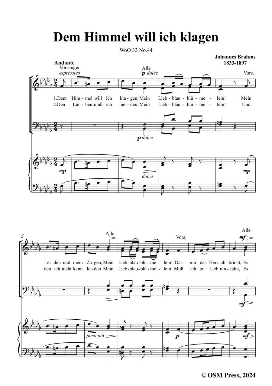 Brahms-Dem Himmel will ich klagen,in b flat minor Piano, Vocal scores gallery preview page 3