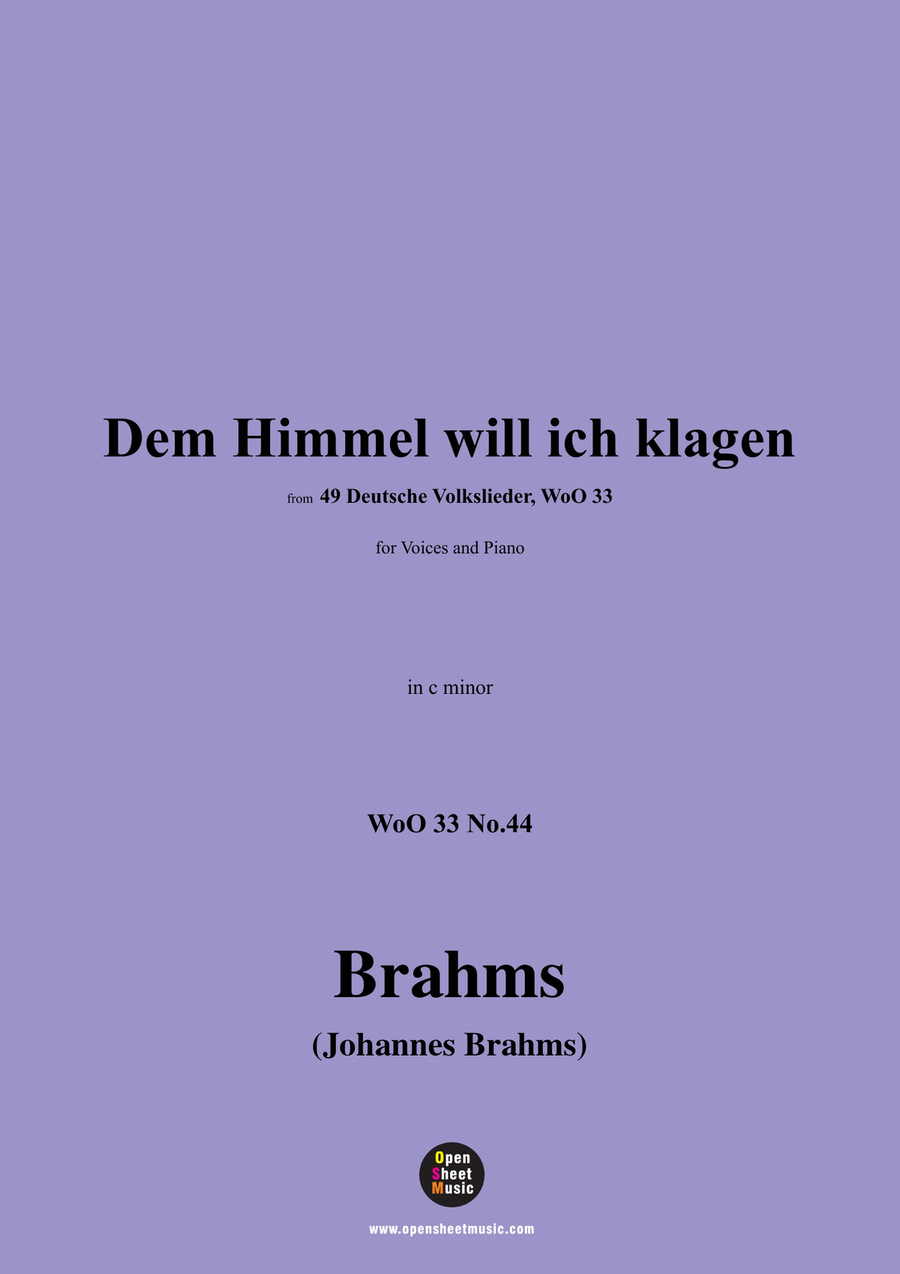 Brahms-Dem Himmel will ich klagen,in c minor Piano, Vocal scores gallery preview page 1