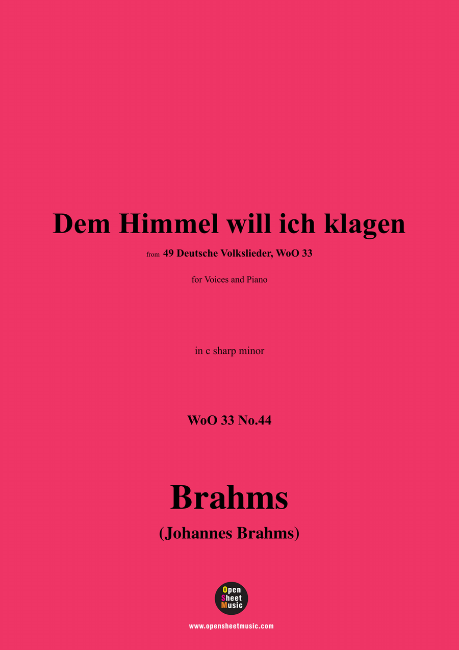 Brahms-Dem Himmel will ich klagen,in c sharp minor Piano, Vocal scores gallery preview page 1