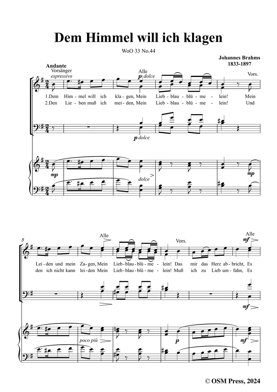 Brahms-Dem Himmel will ich klagen,in e minor Piano, Vocal scores gallery preview page 3
