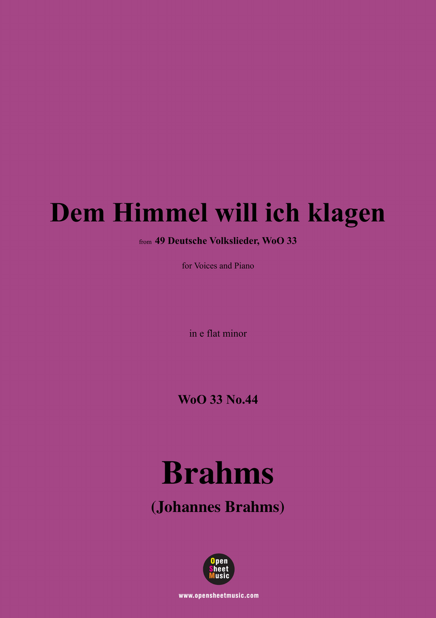 Brahms-Dem Himmel will ich klagen,in e flat minor Piano, Vocal scores gallery preview page 1