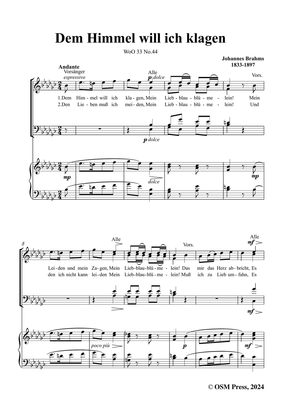Brahms-Dem Himmel will ich klagen,in e flat minor Piano, Vocal scores gallery preview page 3