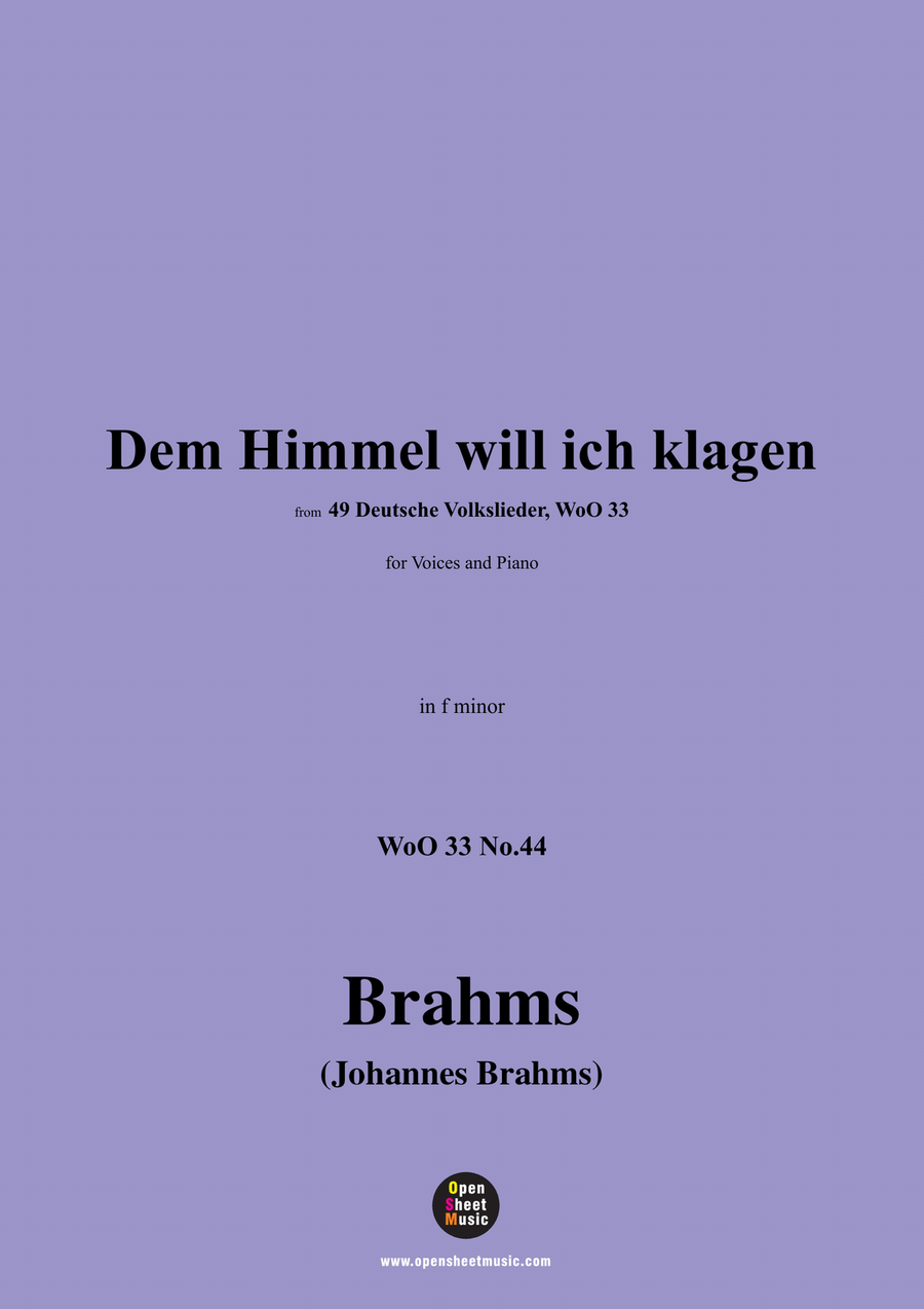 Brahms-Dem Himmel will ich klagen,in f minor Piano, Vocal scores gallery preview page 1