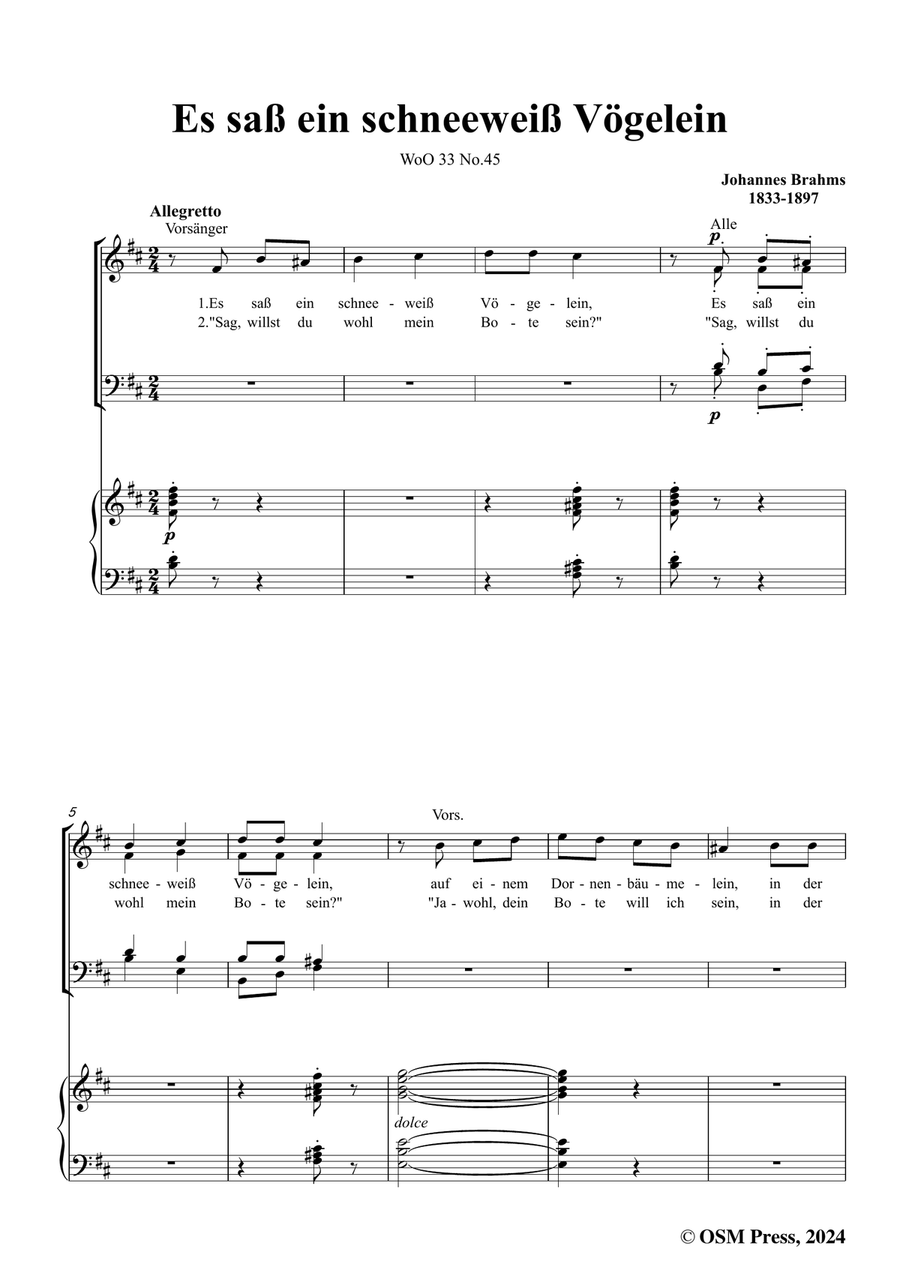 Brahms-Es sass ein schneeweiss Vogelein,in b minor Piano, Vocal scores gallery preview page 3