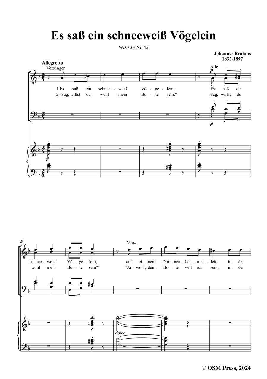 Brahms-Es sass ein schneeweiss Vogelein,in d minor Piano, Vocal scores gallery preview page 3