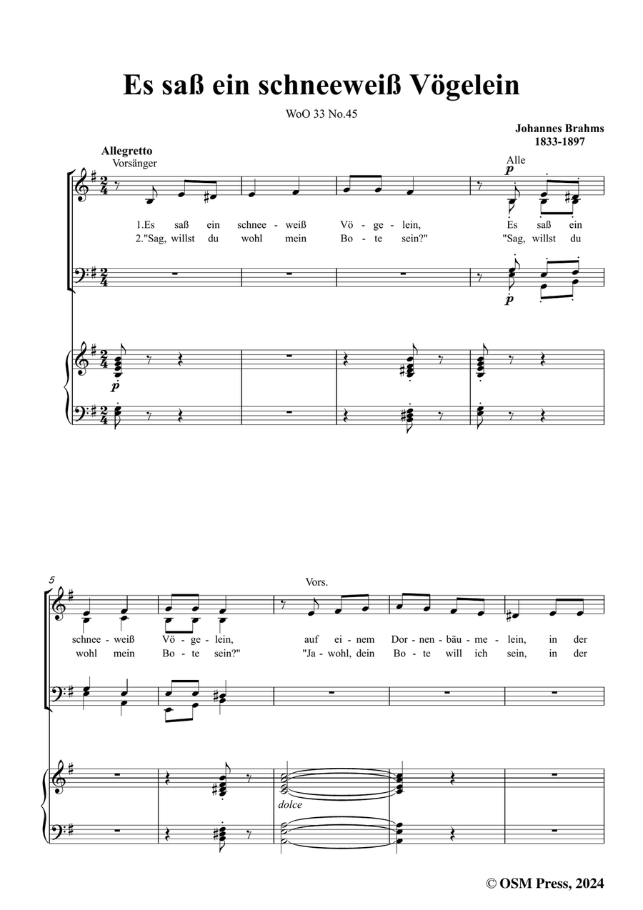 Brahms-Es sass ein schneeweiss Vogelein,in e minor Piano, Vocal scores gallery preview page 3