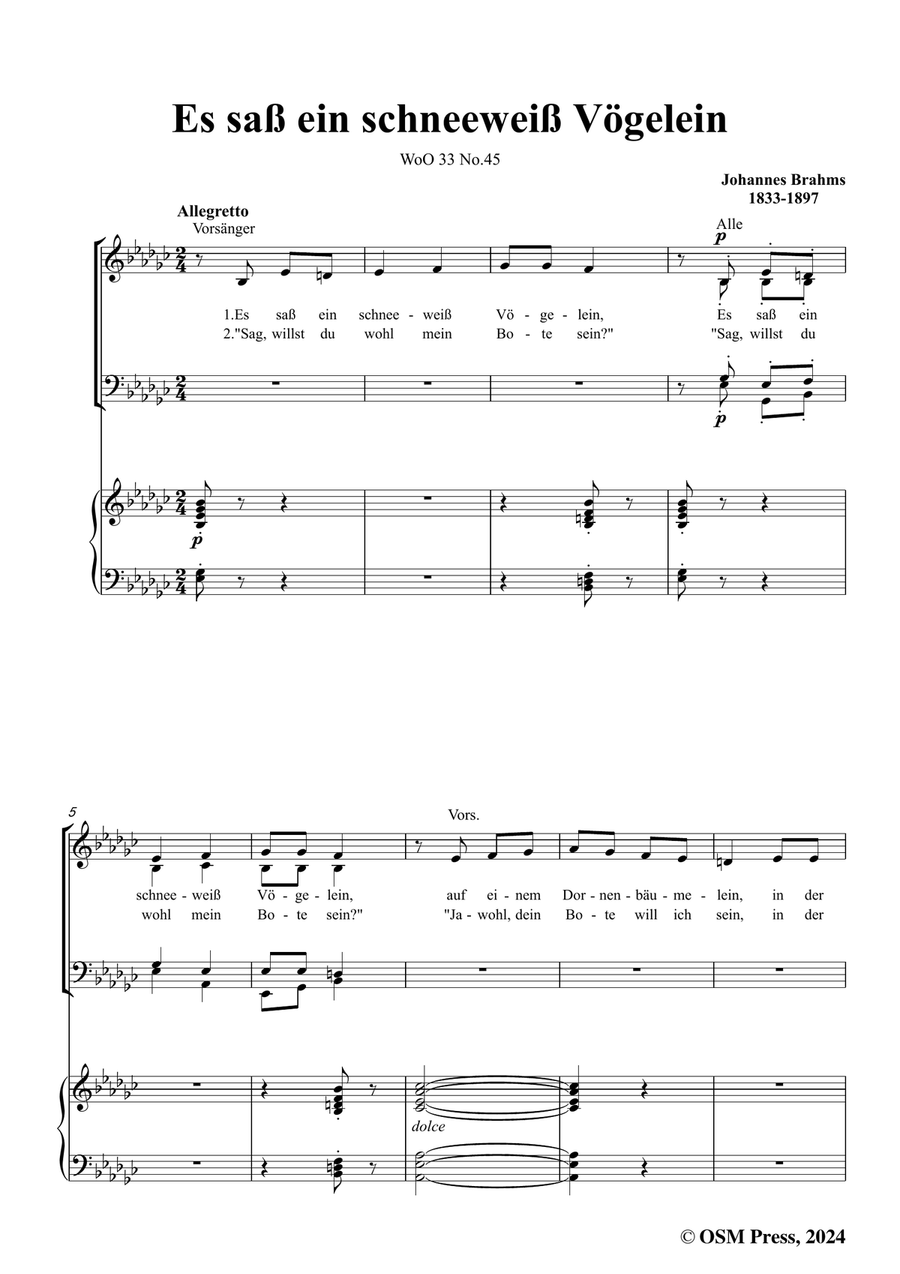 Brahms-Es sass ein schneeweiss Vogelein,in e flat minor Piano, Vocal scores gallery preview page 3