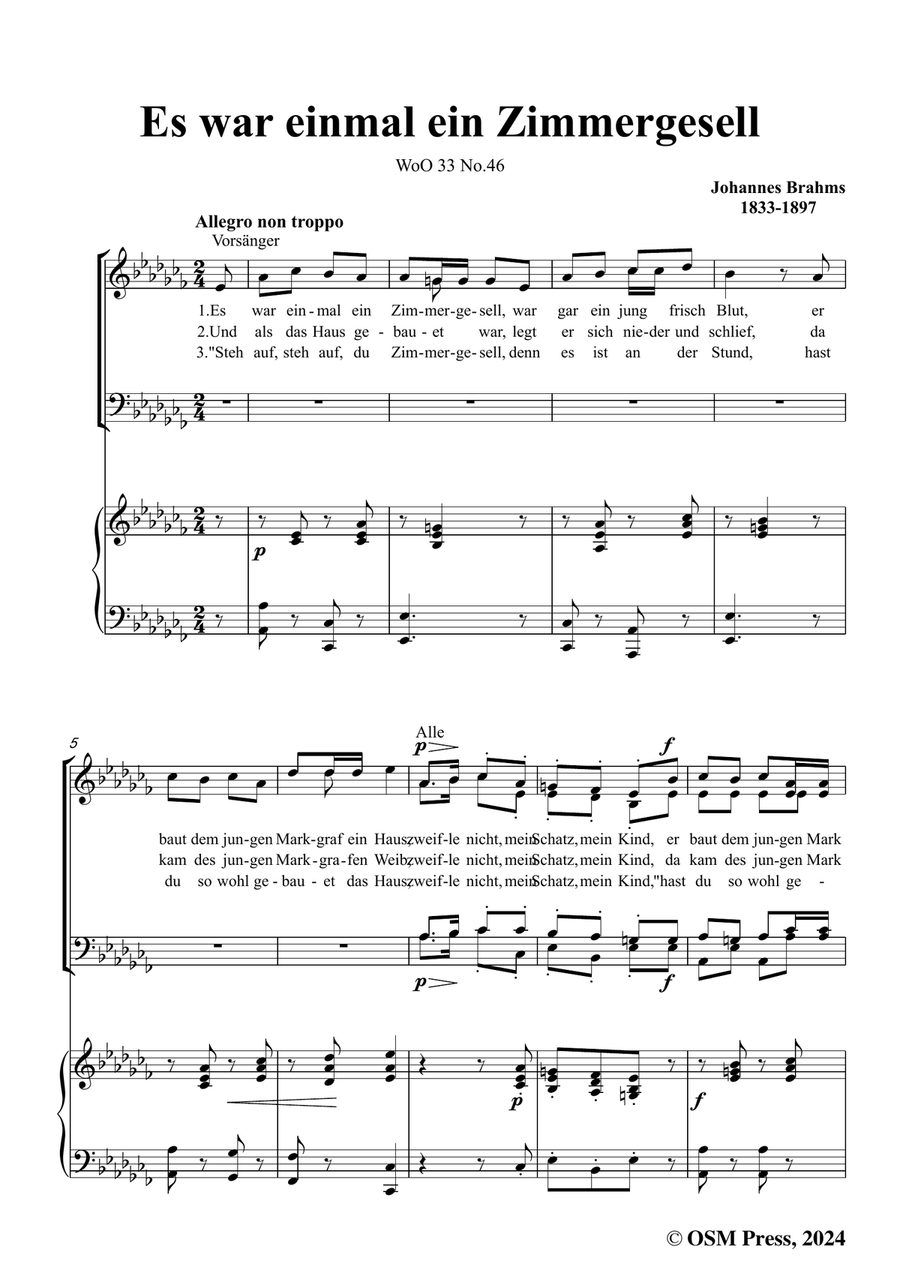 Brahms-Es war einmal ein Zimmergesell,in a flat minor Piano, Vocal scores gallery preview page 3