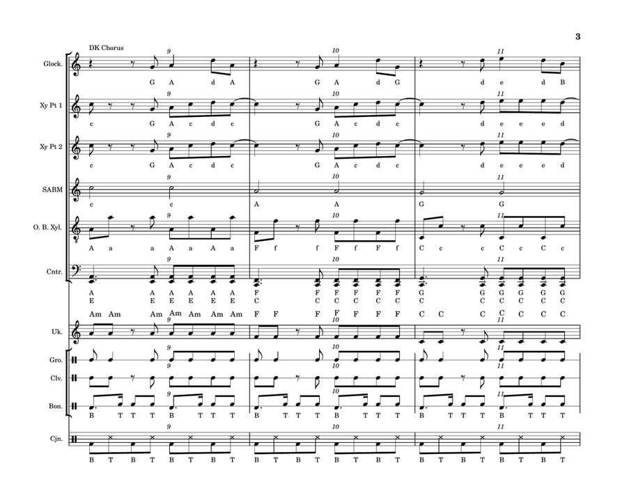 Medley: Danza Kuduro with Vivir Mi Vida Orff Instrument scores gallery preview page 3